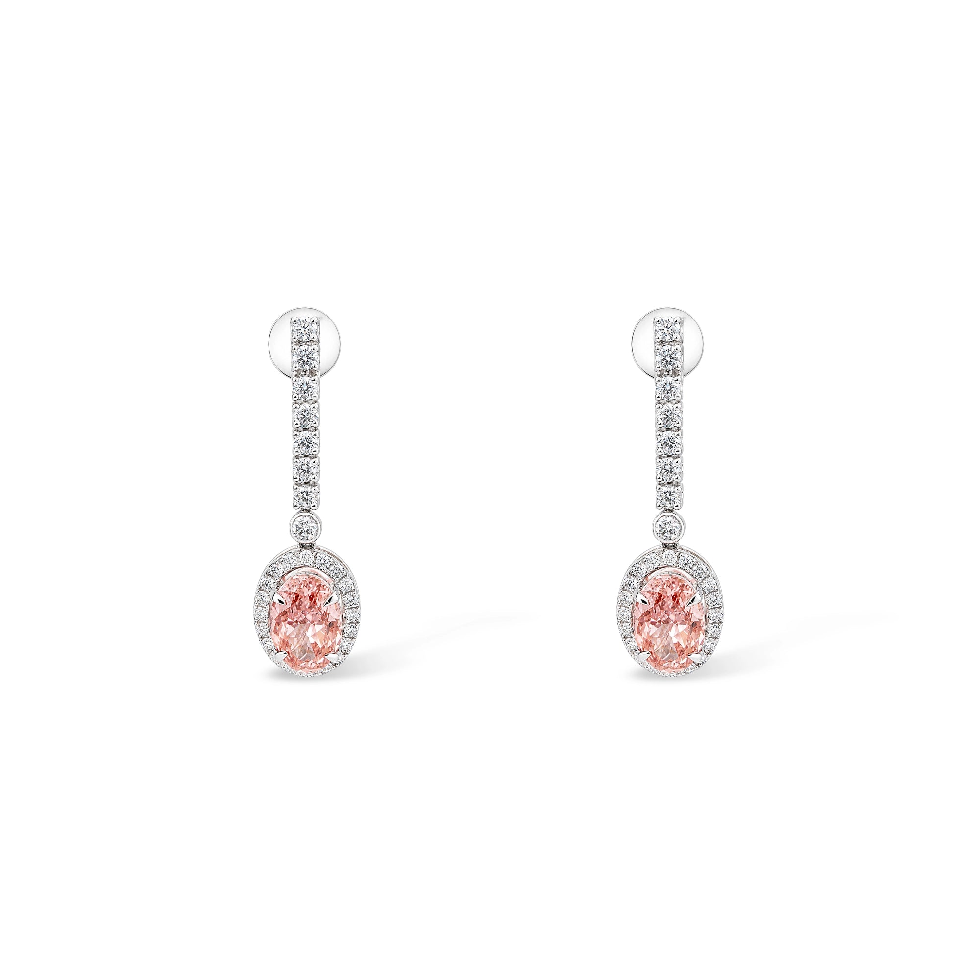 Fancy Red Oval Diamond Halo Drop Earrings