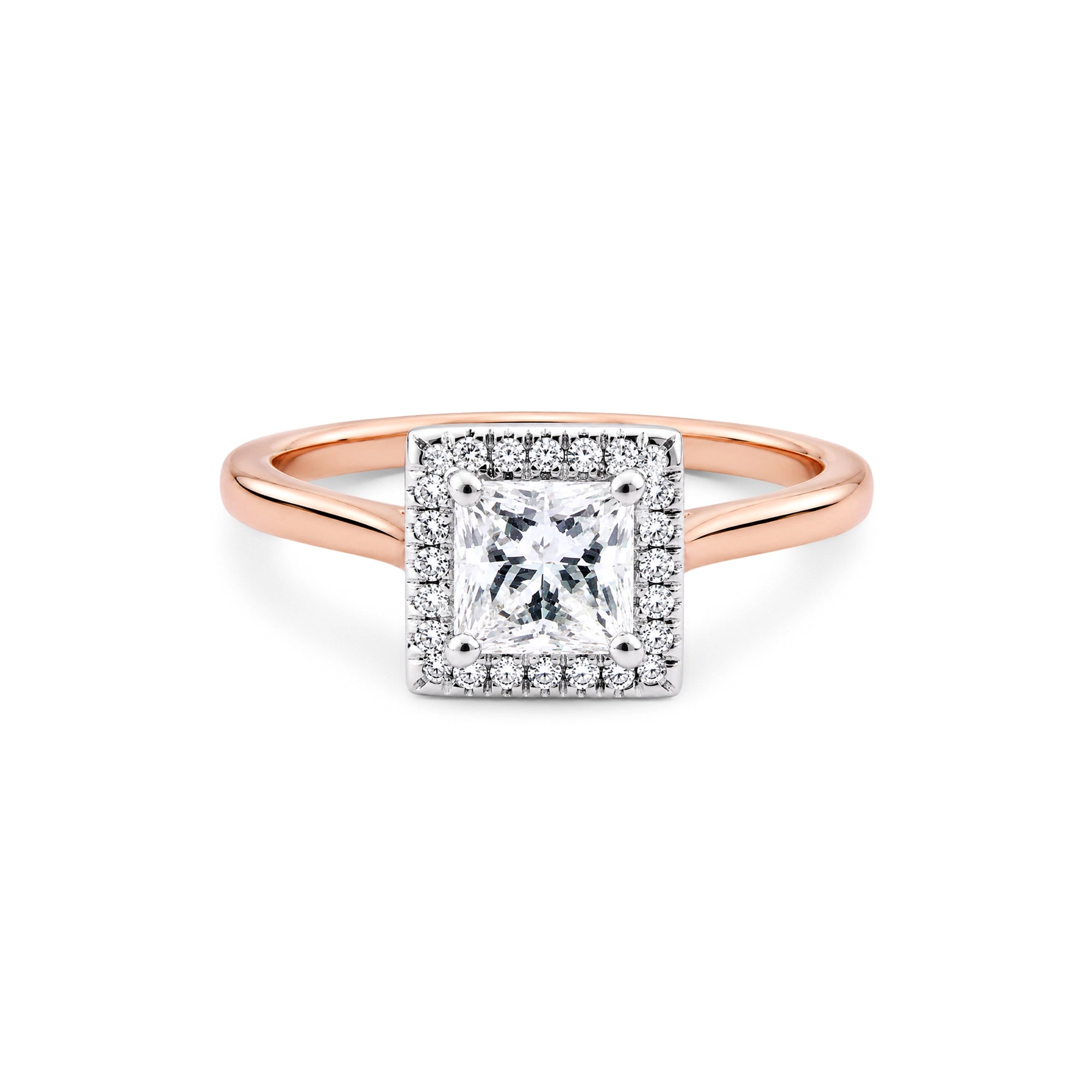 Princess Cut Square Halo Solitaire Ring
