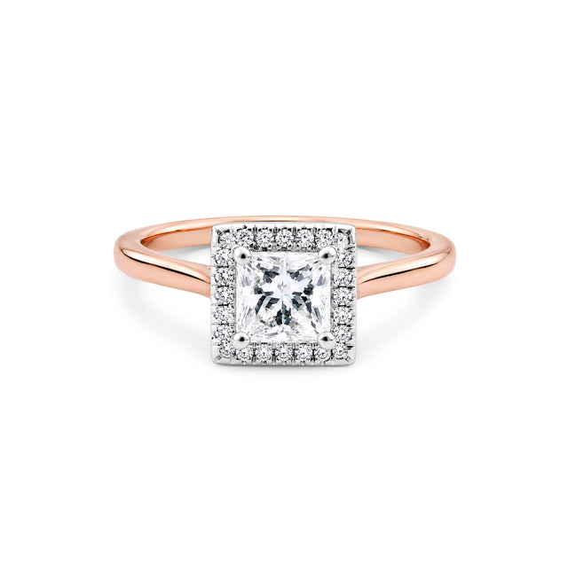 Princess Cut Square Halo Solitaire Ring