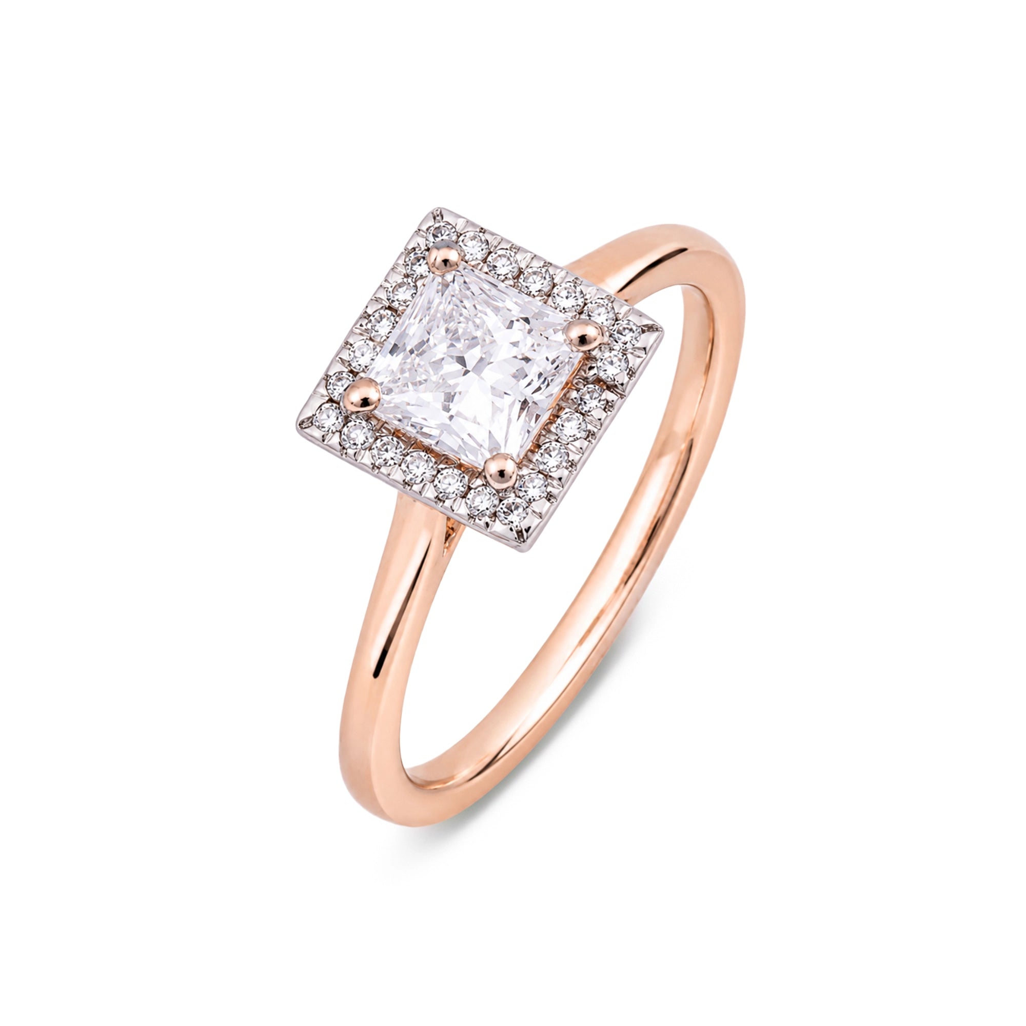 Princess Cut Square Halo Solitaire Ring