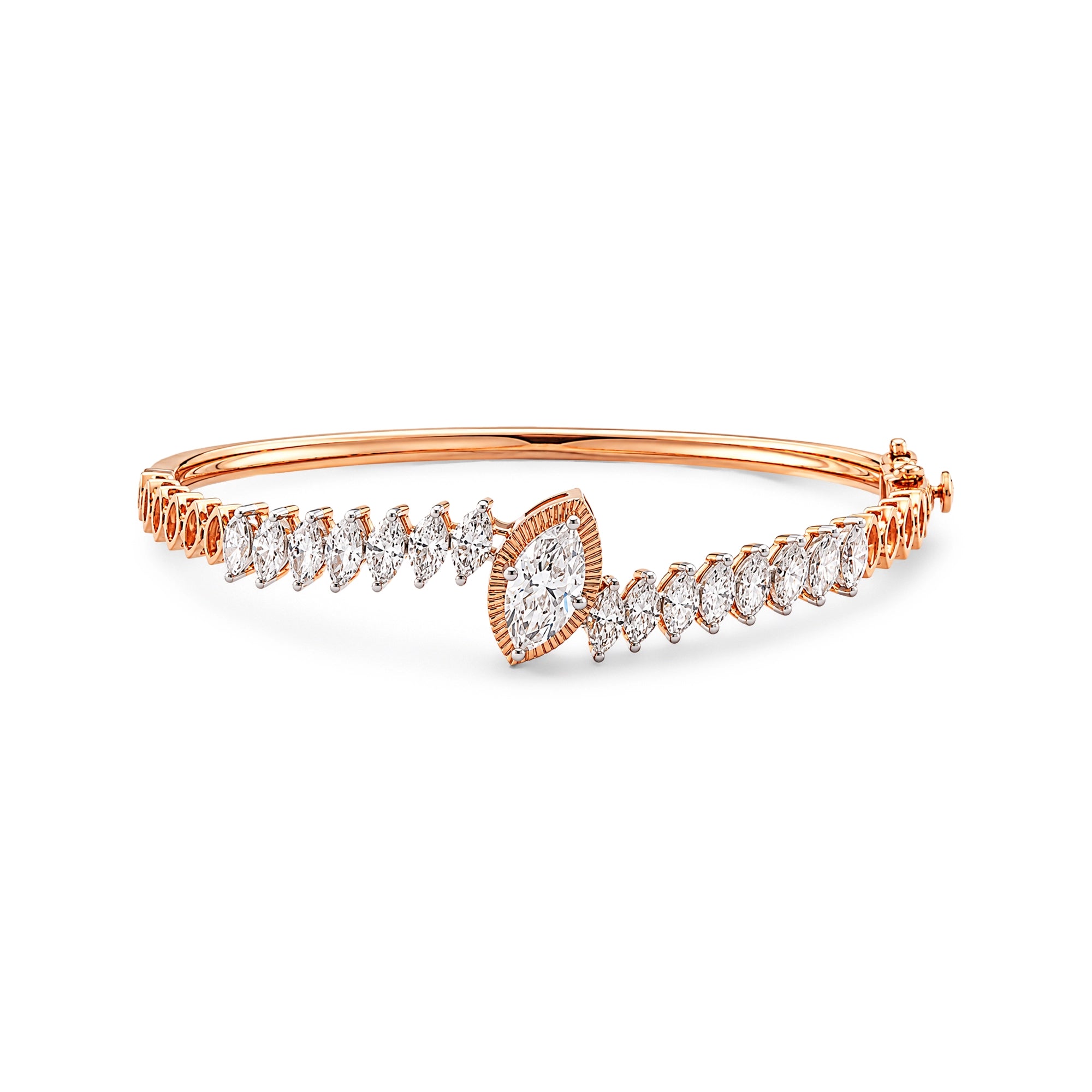 Marquise and Pear Diamond Rose Gold Bangle Bracelet