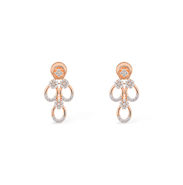 Triple Oval Link and Pavé Flower Drop Earrings