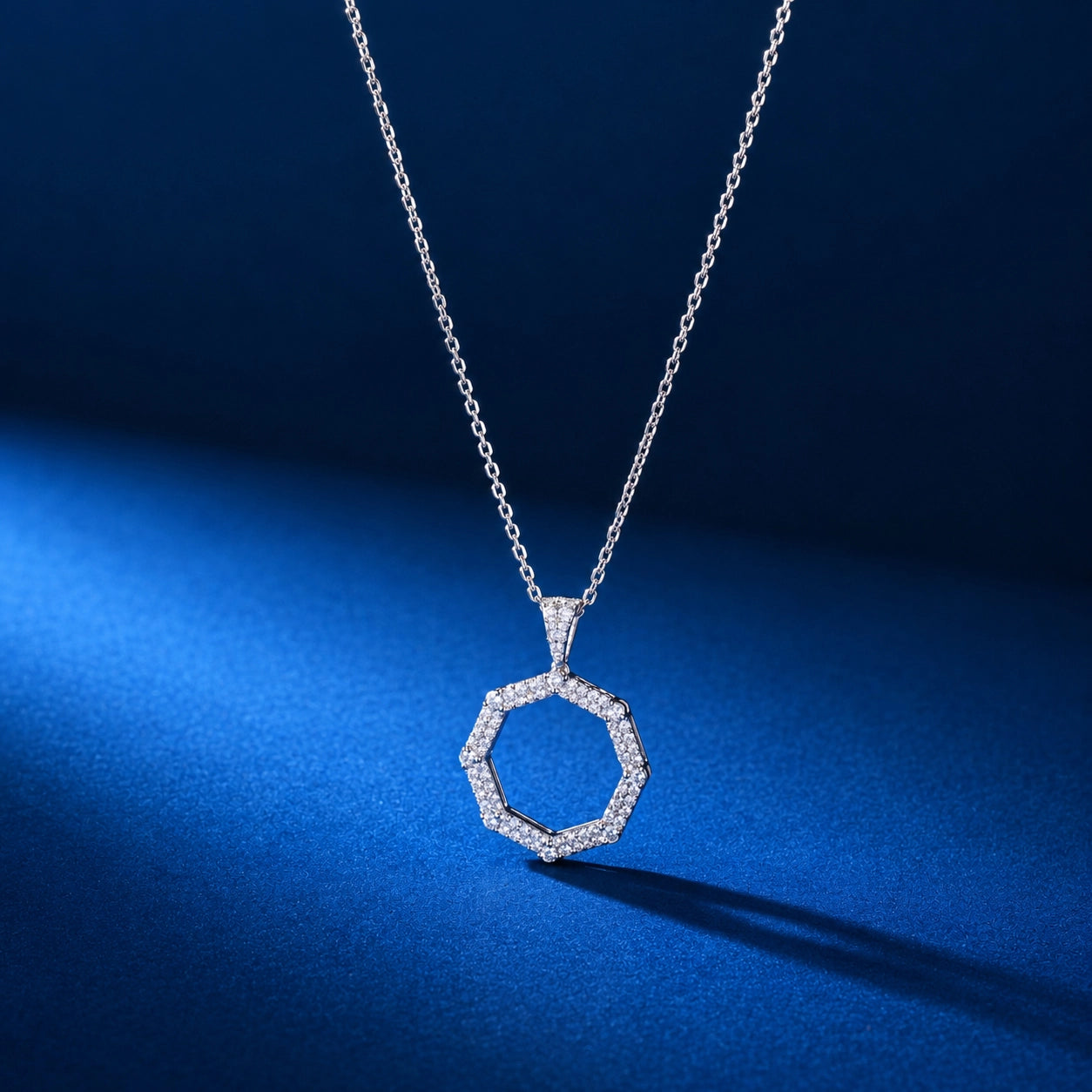 Open Circle Diamond Pendant, White Gold