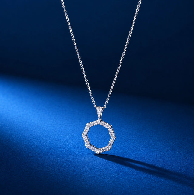 Open Circle Diamond Pendant, White Gold