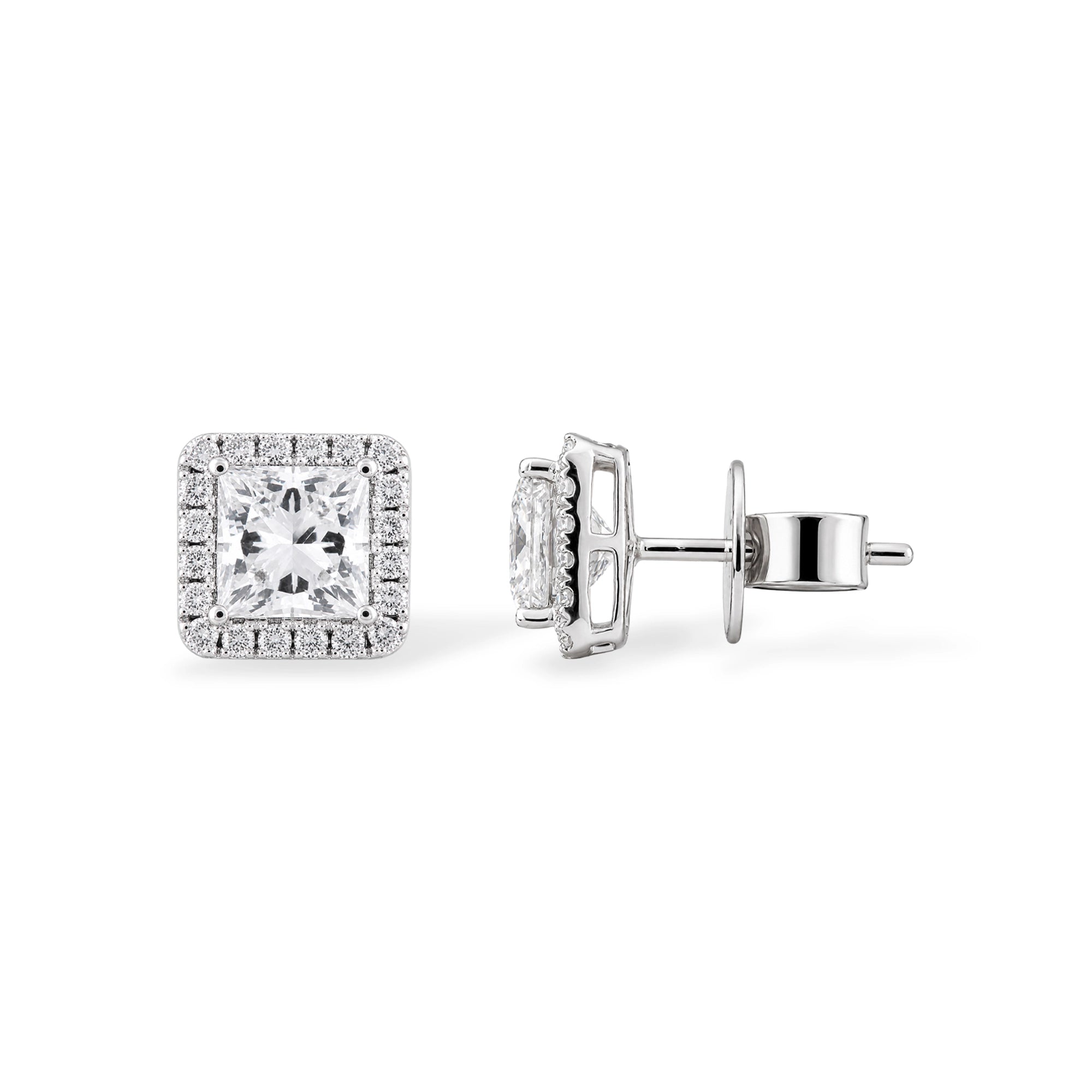 Princess Cut Halo Stud Earrings