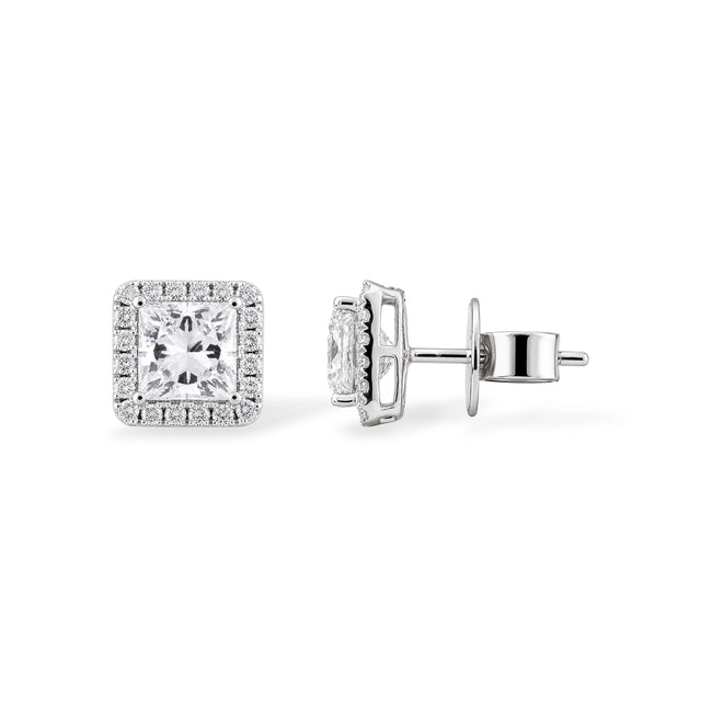 Princess Cut Halo Stud Earrings