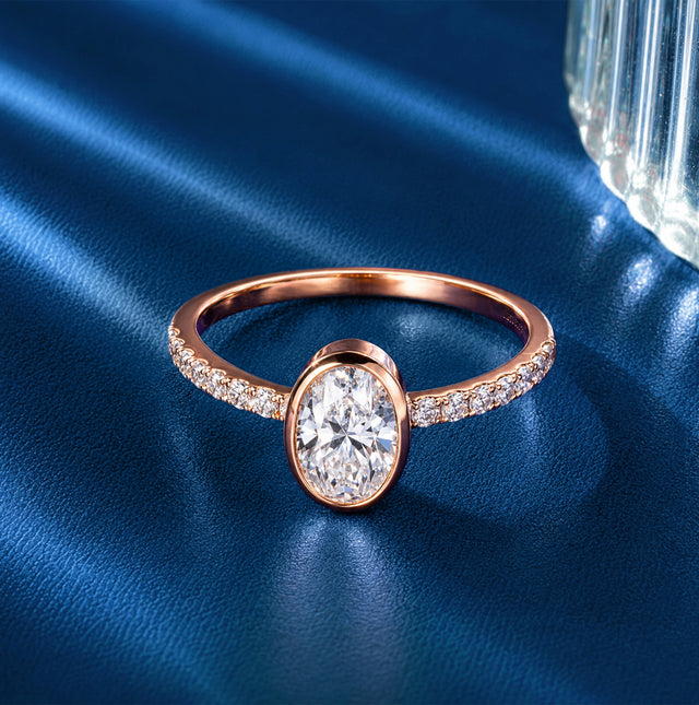 Oval Cut Bezel Pavé Solitaire Ring