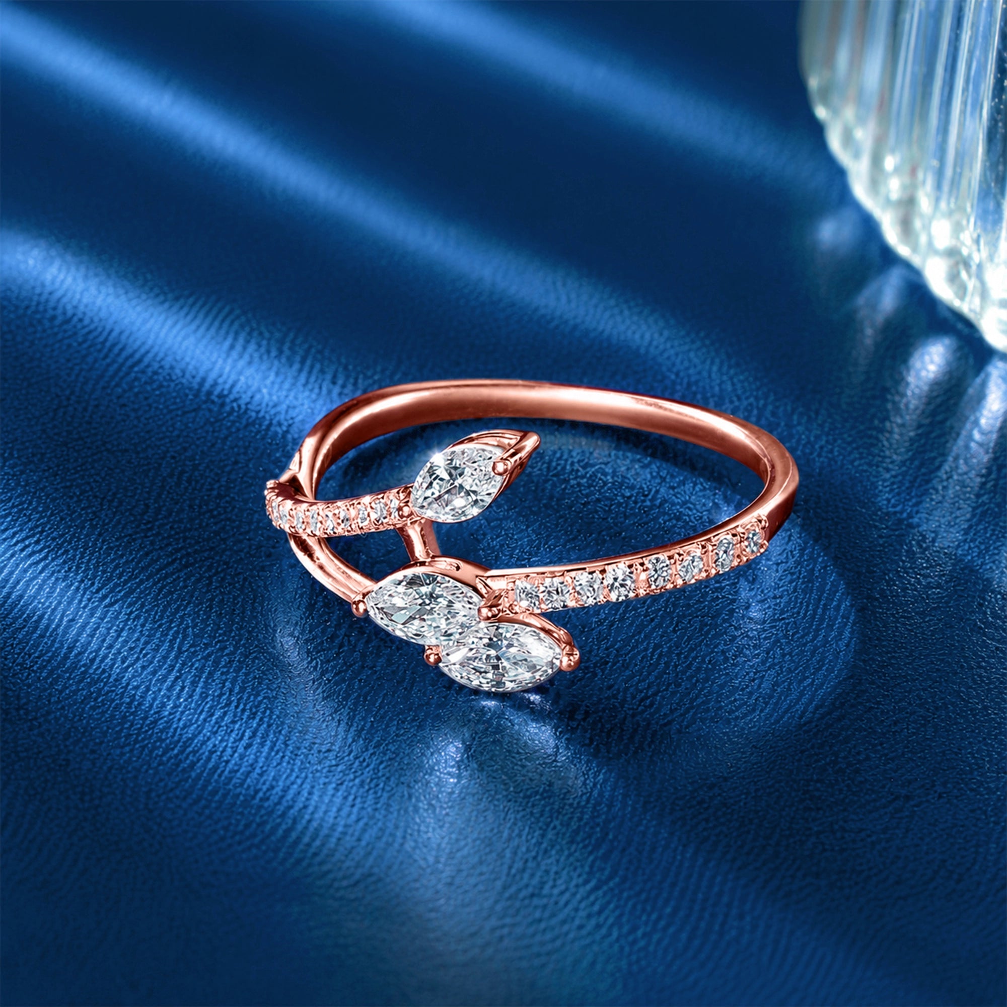 Marquise Cut Triple Cascade Open Pavé Ring