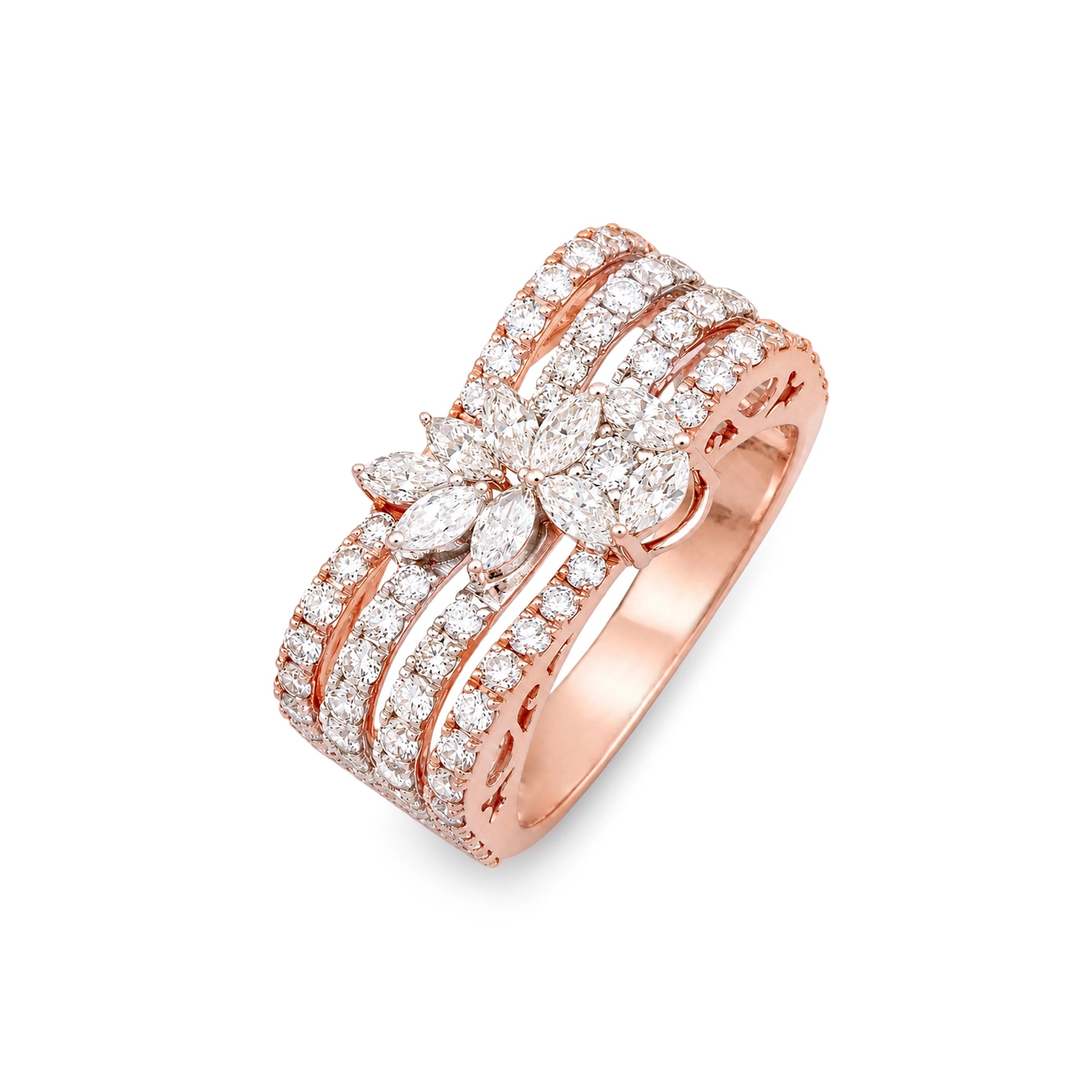 Oval & Marquise Multi-Row Pavé Cocktail Ring
