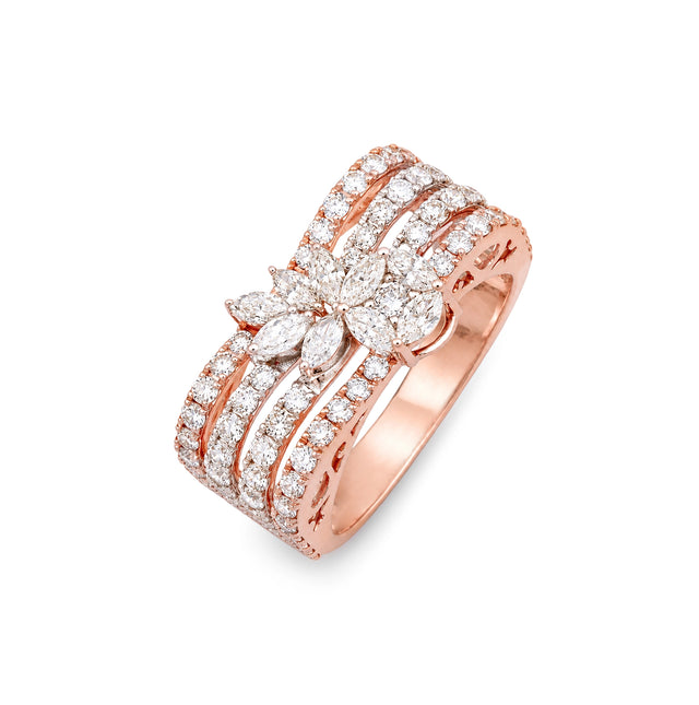 Oval & Marquise Multi-Row Pavé Cocktail Ring