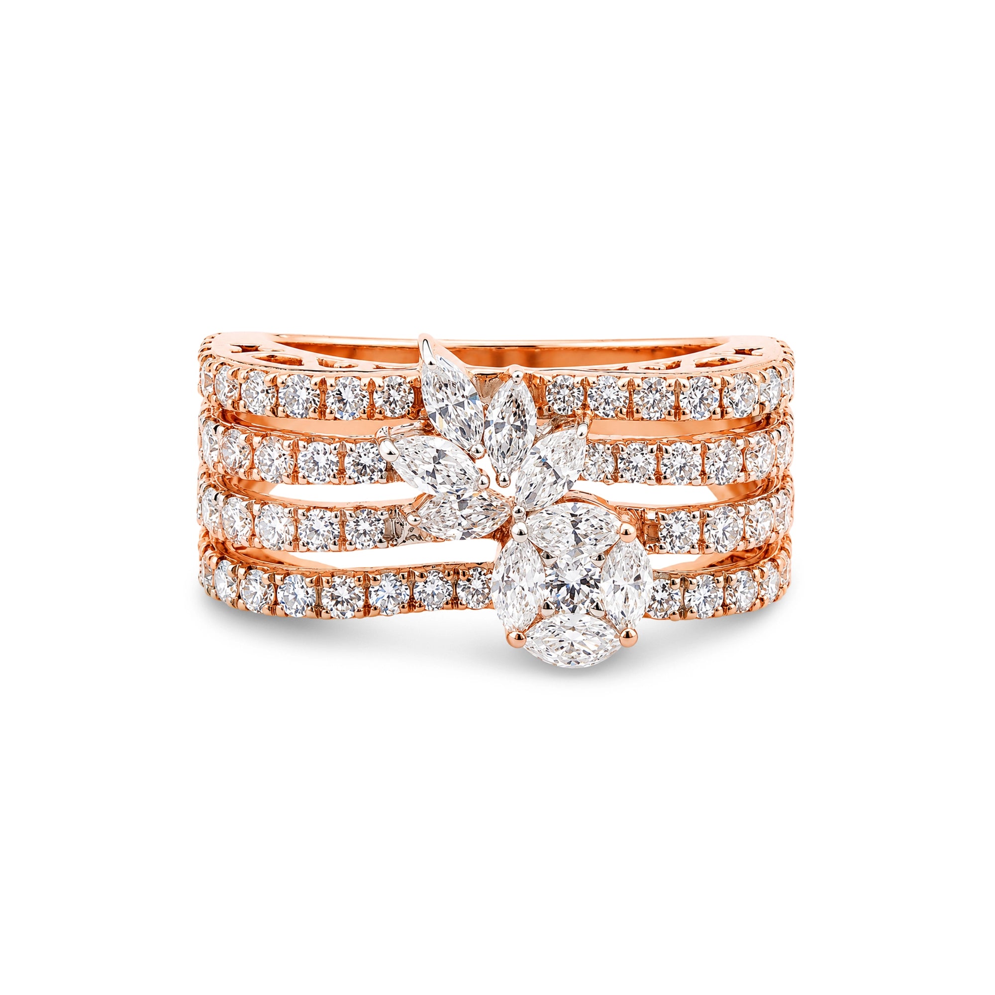 Oval & Marquise Multi-Row Pavé Cocktail Ring
