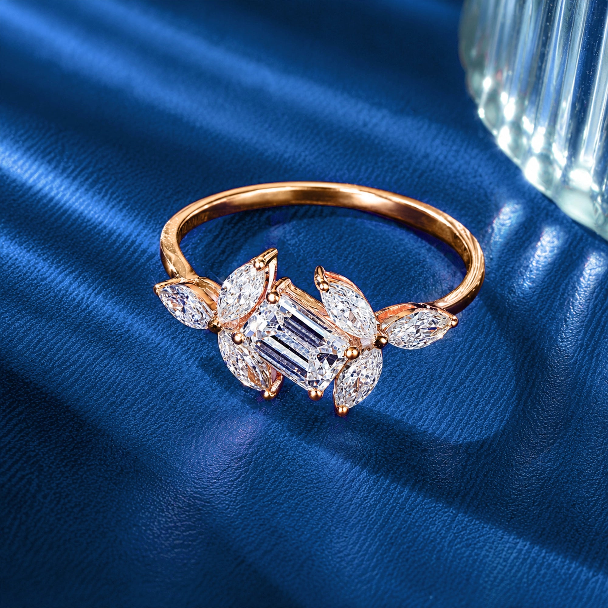Emerald Cut Marquise Cluster Solitaire Ring