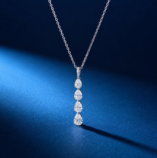 Graduated Pear Diamond Drop Pendant, White Gold