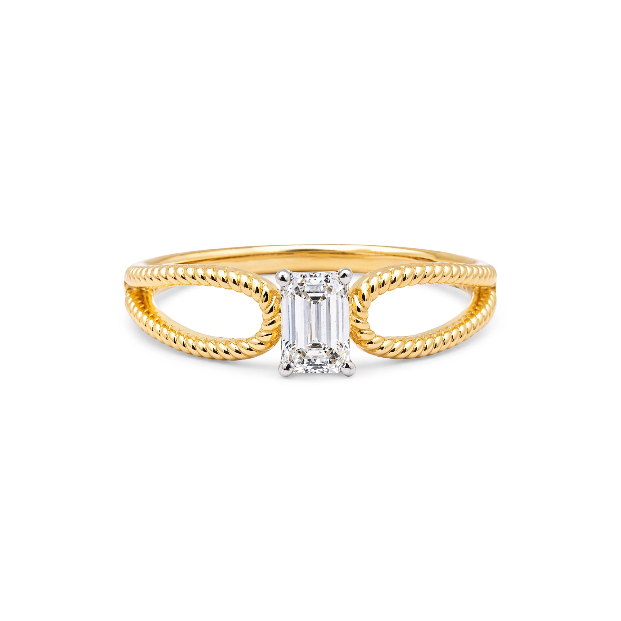 Emerald Cut Rope Twist Solitaire Ring
