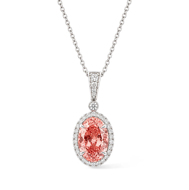 Fancy Red Oval Cut Halo Pendant Necklace