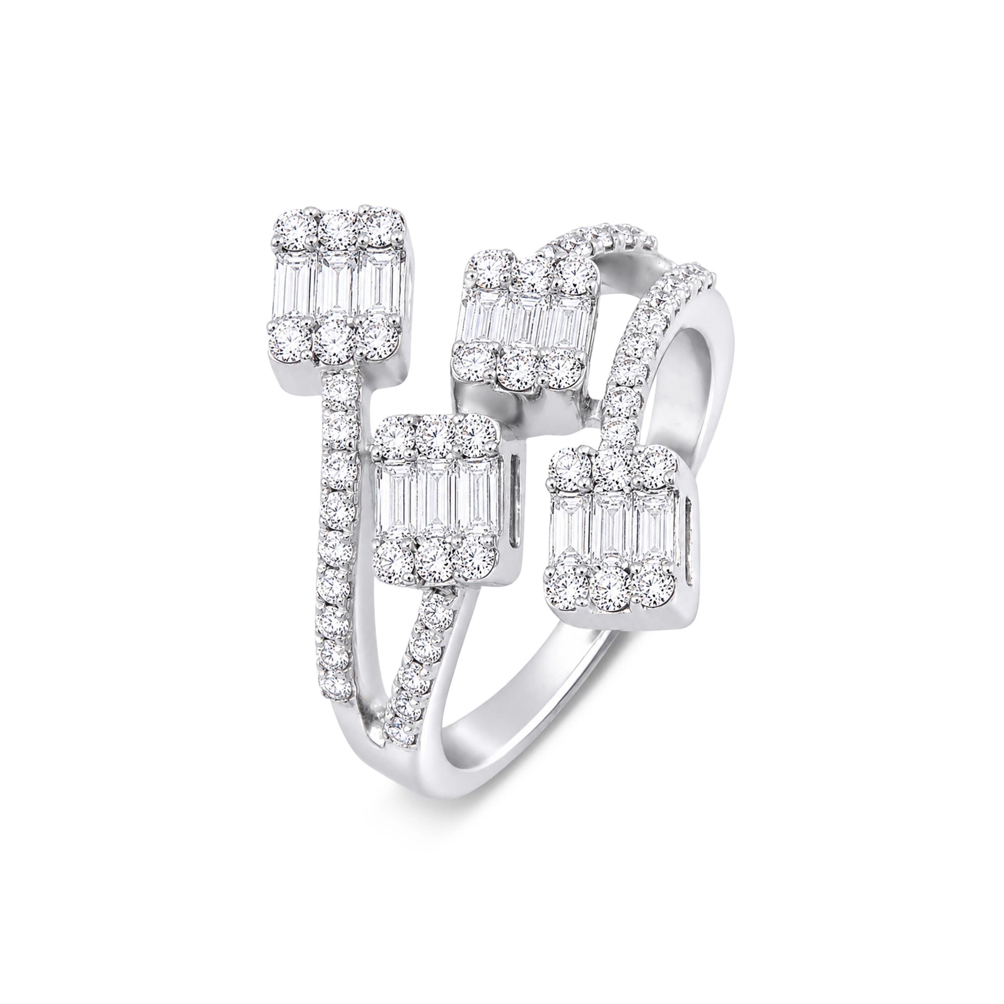 Baguette & Round Brilliant Multi-Cluster Bypass Ring