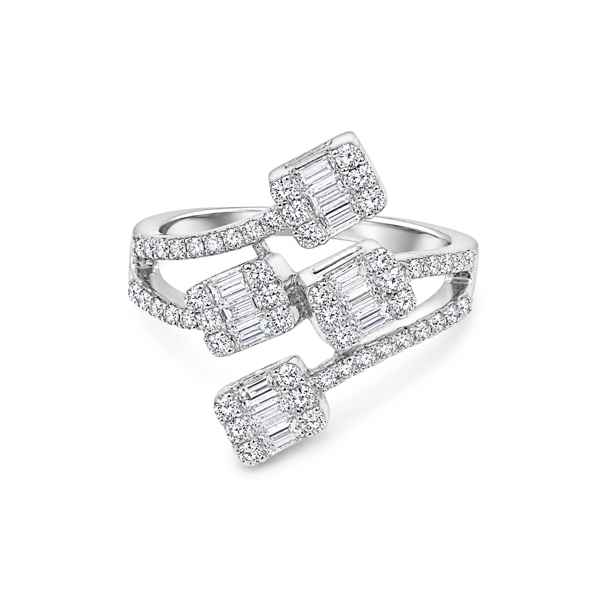Baguette & Round Brilliant Multi-Cluster Bypass Ring