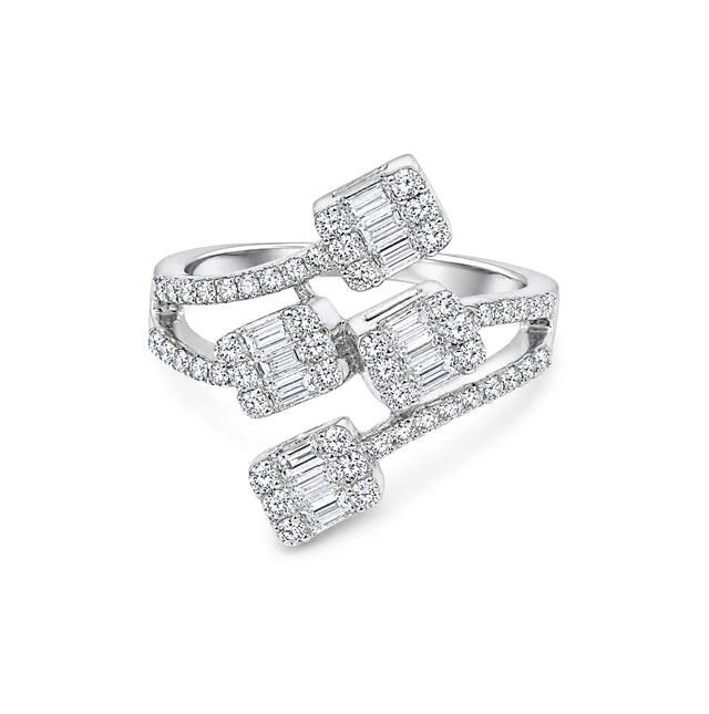 Baguette & Round Brilliant Multi-Cluster Bypass Ring