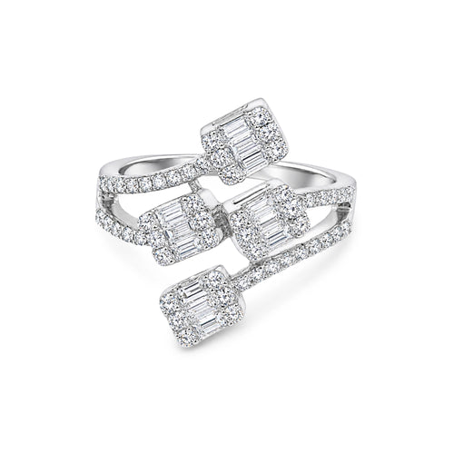Baguette & Round Brilliant Multi-Cluster Bypass Ring