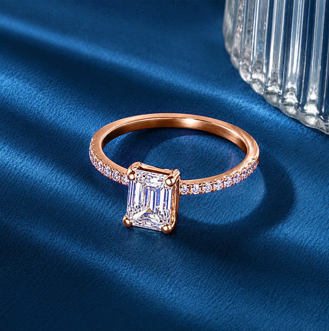 Emerald Cut Pavé Shoulder Solitaire Ring