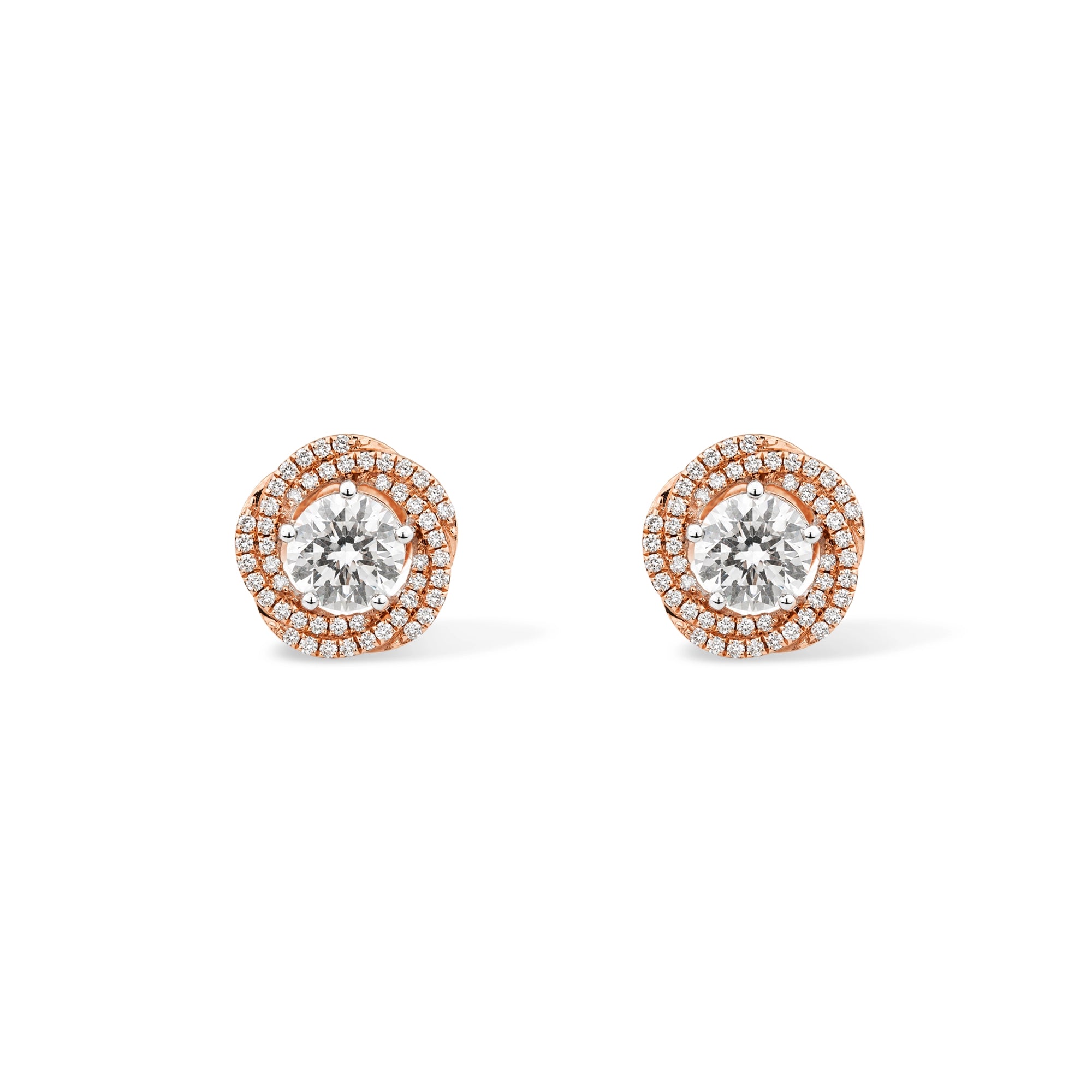 Double Halo Round Brilliant Stud Earrings