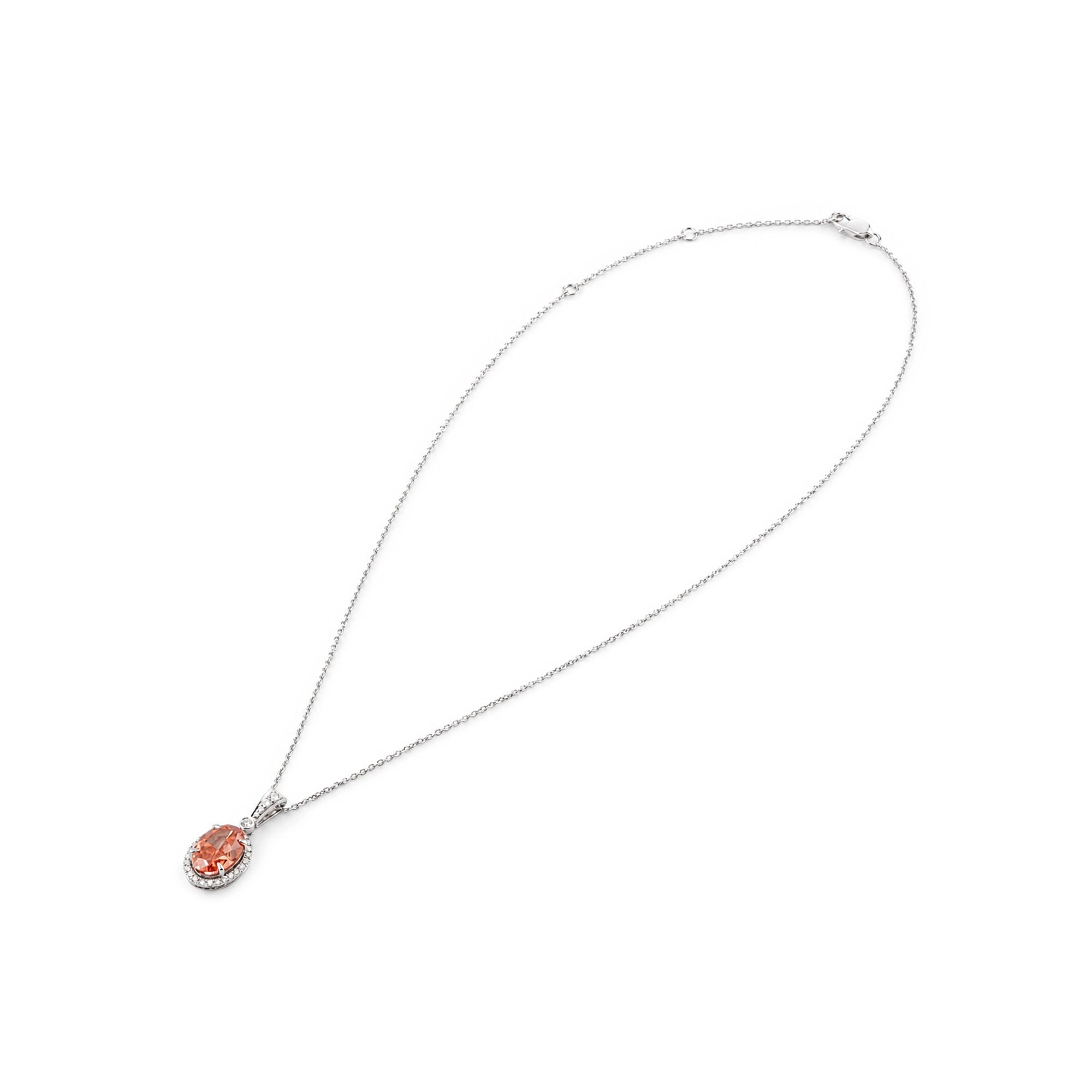 Fancy Red Oval Cut Halo Pendant Necklace
