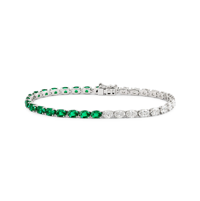 Half Emerald Half Round Diamond Two-Tone Tennis Bracelet