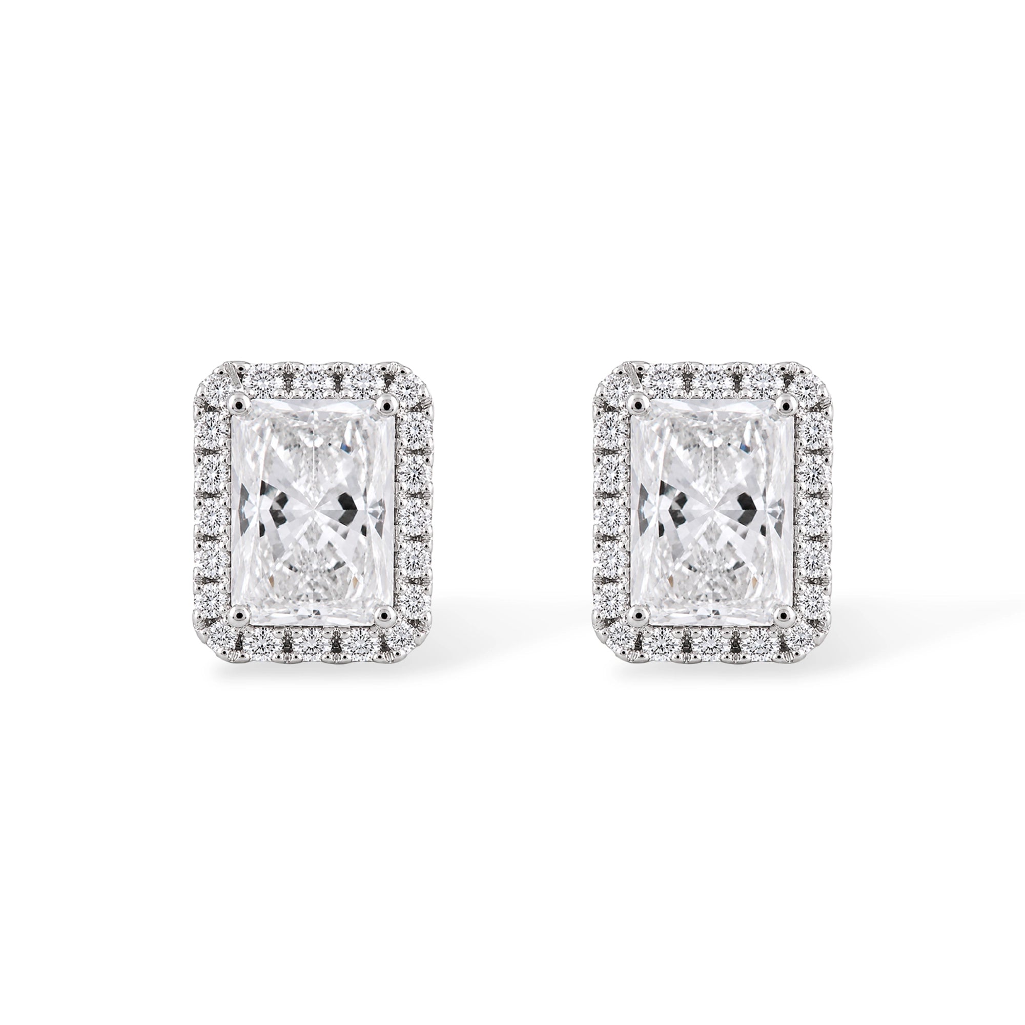 Radiant Cut Halo Stud Earrings
