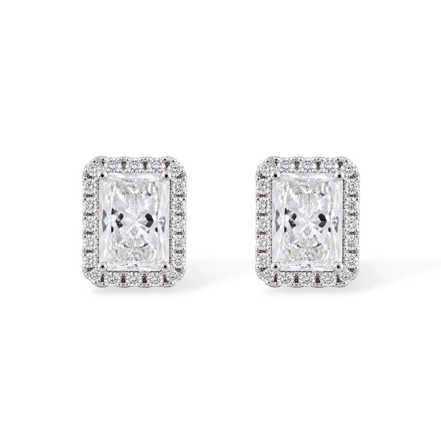 Radiant Cut Halo Stud Earrings