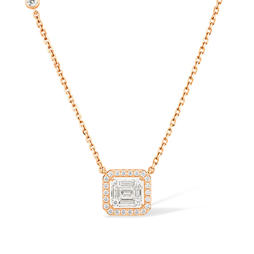Baguette Halo Pendant Necklace, Rose Gold