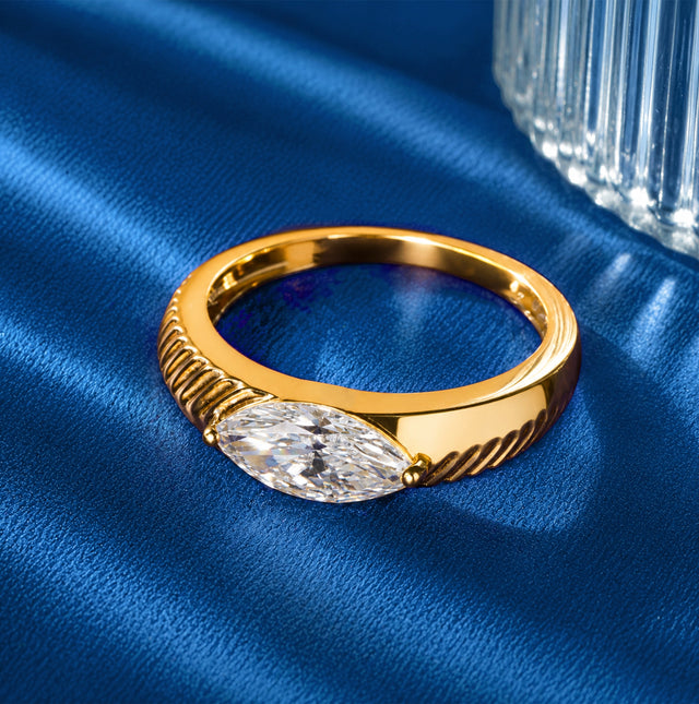 Marquise Cut East-West Flush Set Rope Band Ring