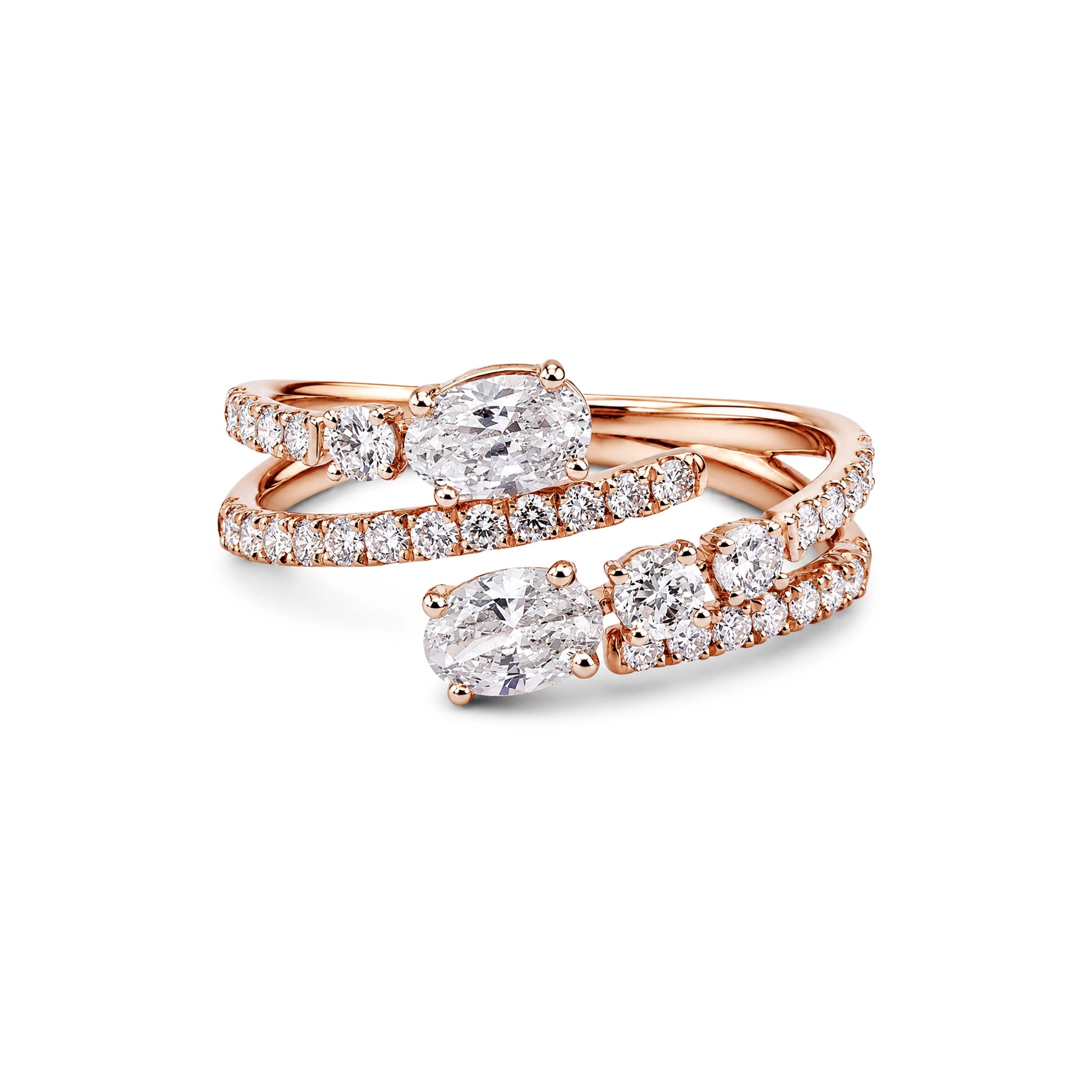 Oval Cut Spiral Wrap Double Pavé Ring