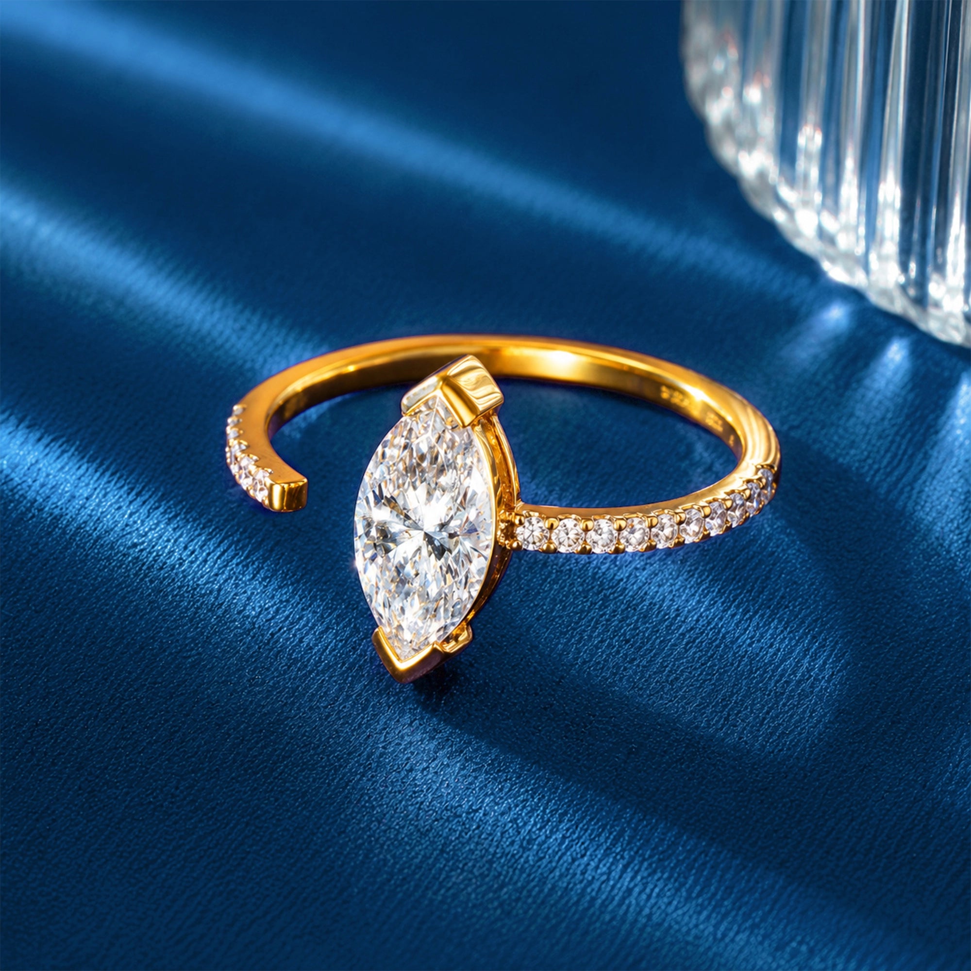 Marquise Cut East-West Bezel Open Pavé Ring