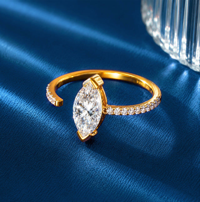 Marquise Cut East-West Bezel Open Pavé Ring
