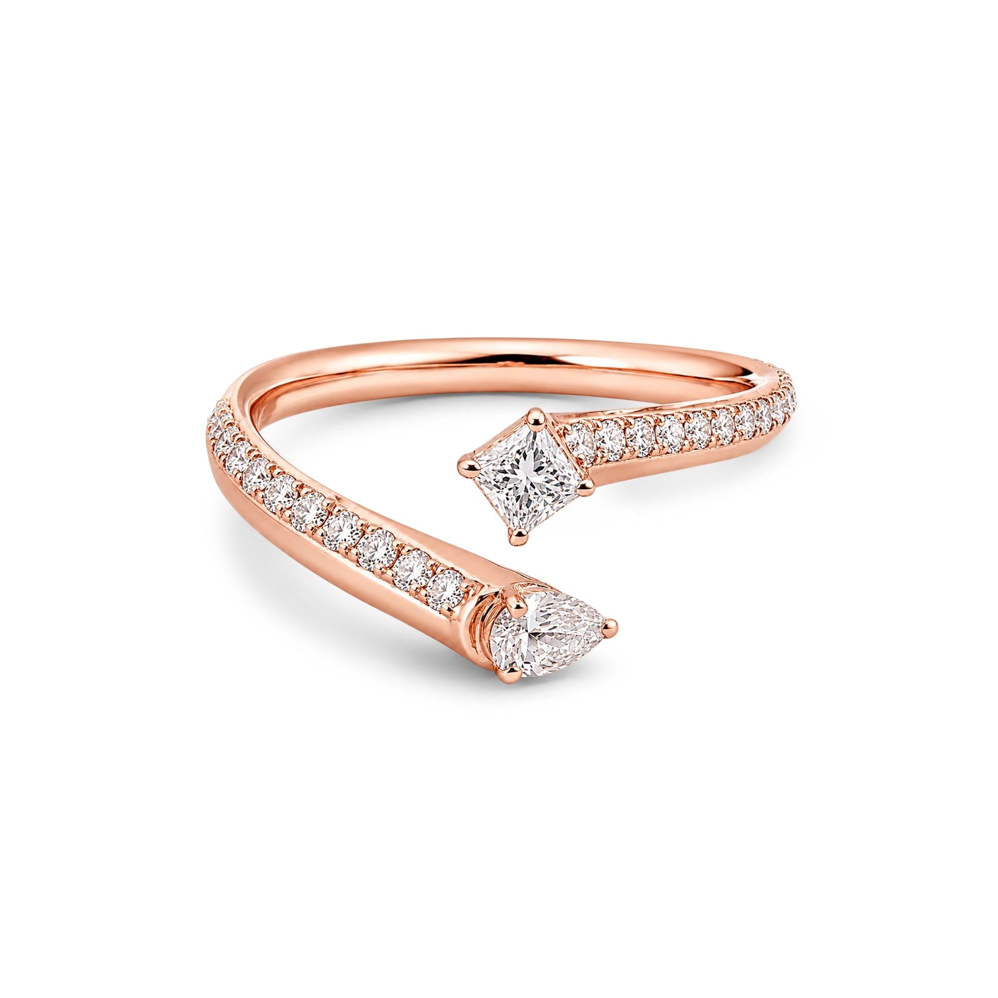 Princess & Pear Cut Toi et Moi Open Pavé Bangle