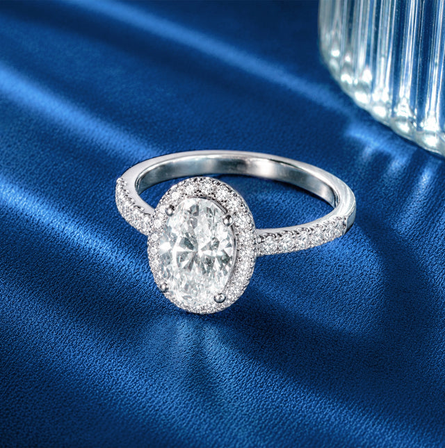 Oval Cut Halo Pavé Solitaire Ring