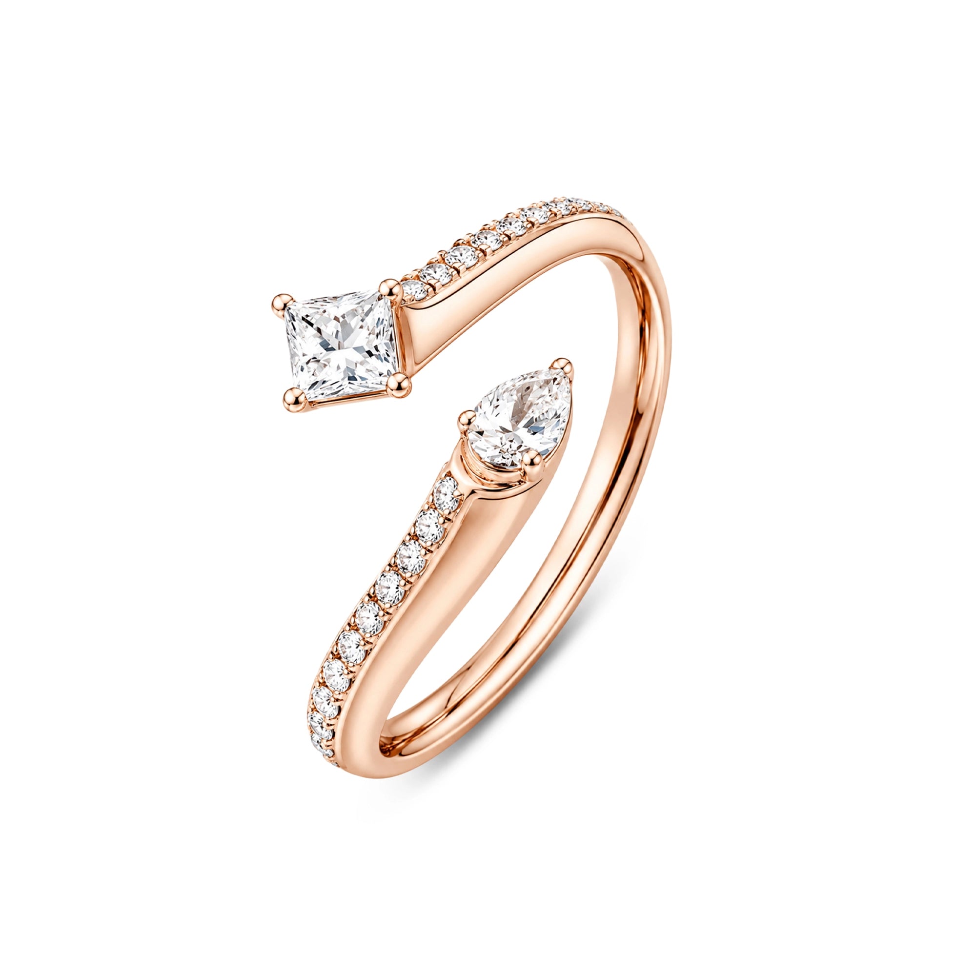 Princess & Pear Cut Toi et Moi Open Pavé Bangle