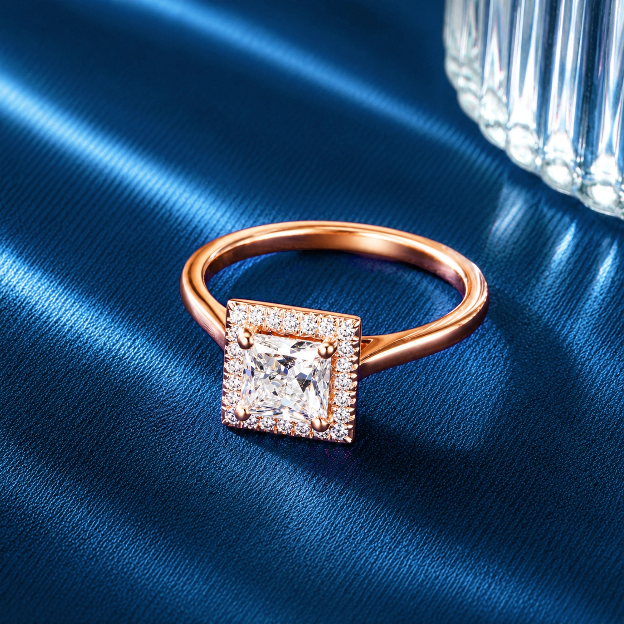 Princess Cut Square Halo Solitaire Ring