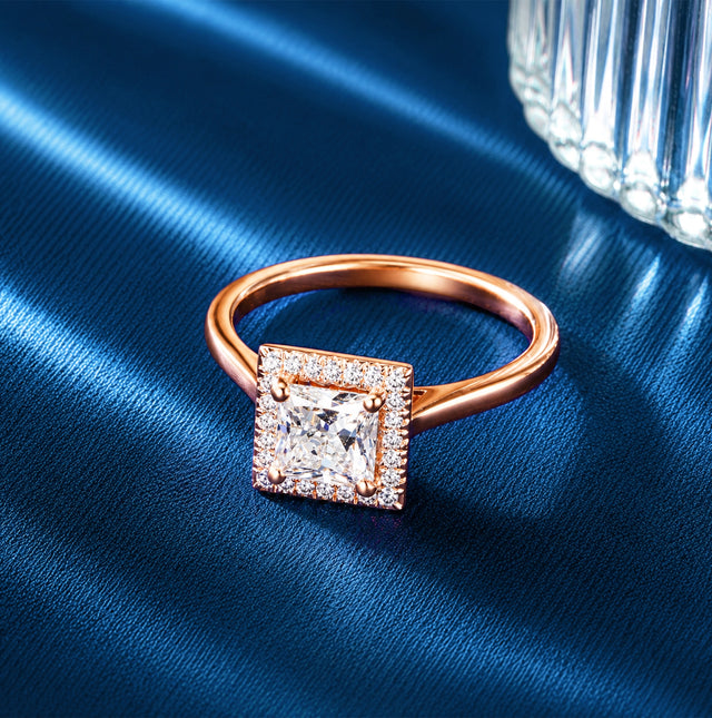 Princess Cut Square Halo Solitaire Ring