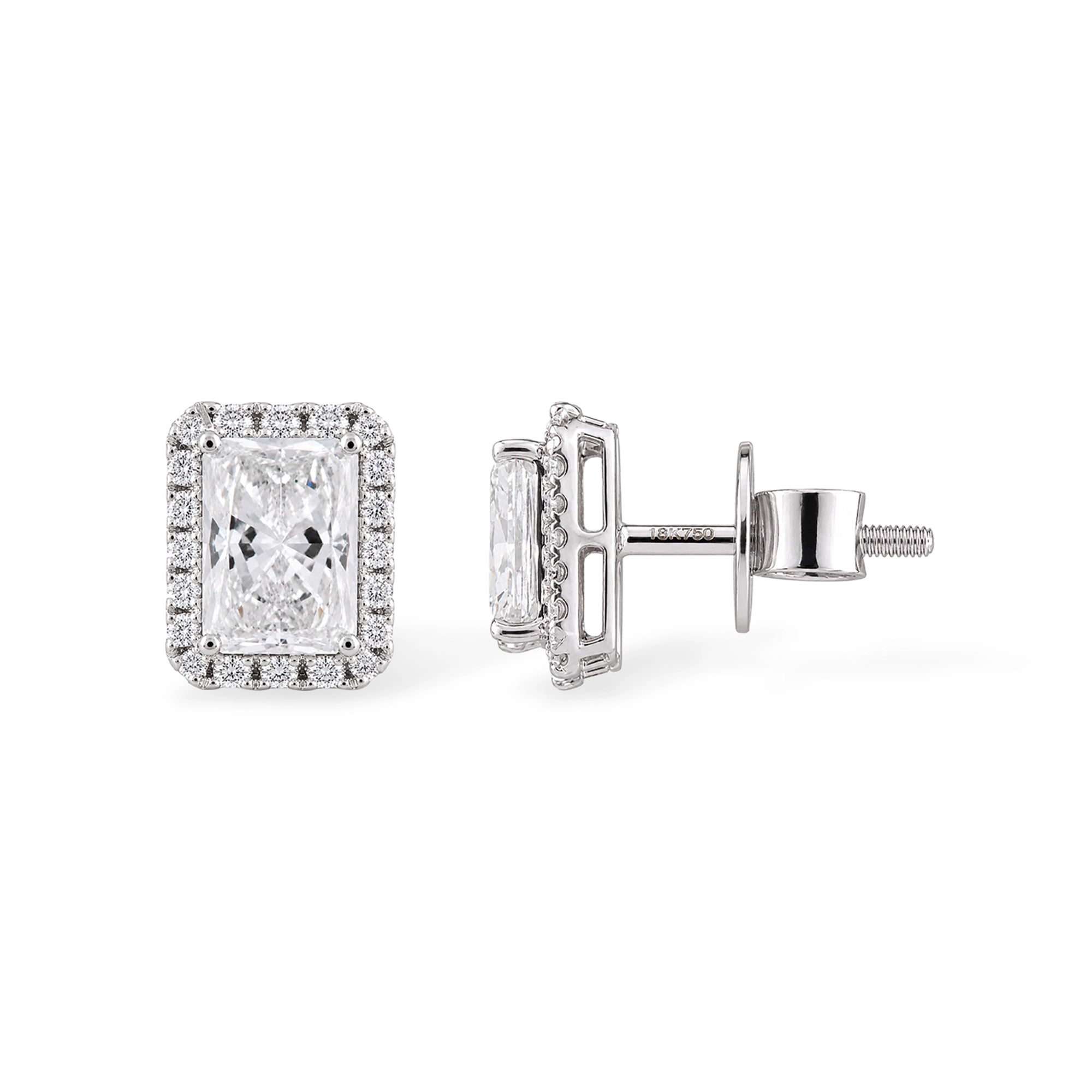 Radiant Cut Halo Stud Earrings