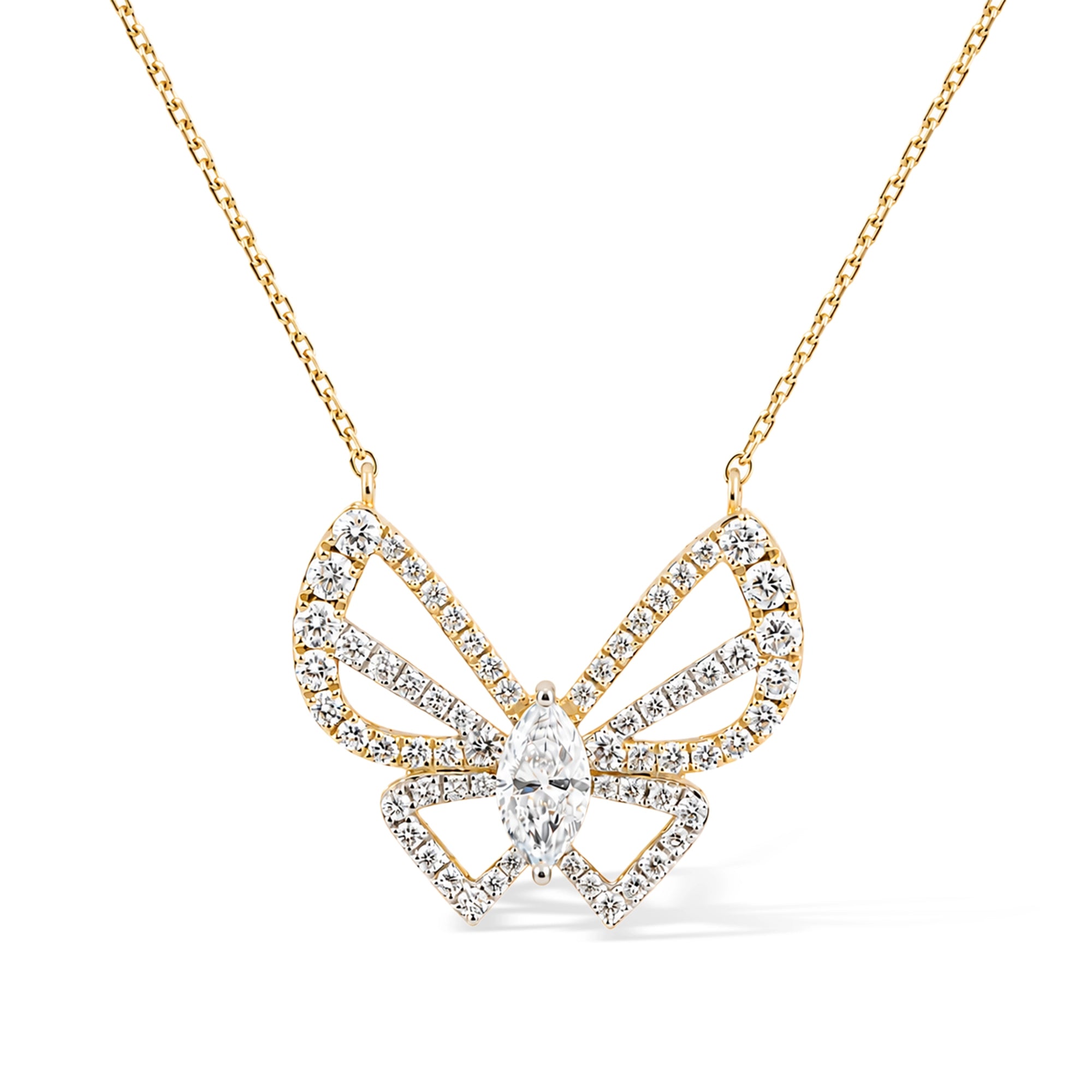 Butterfly Diamond Pendant Necklace, Yellow Gold