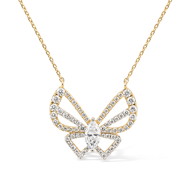 Butterfly Diamond Pendant Necklace, Yellow Gold