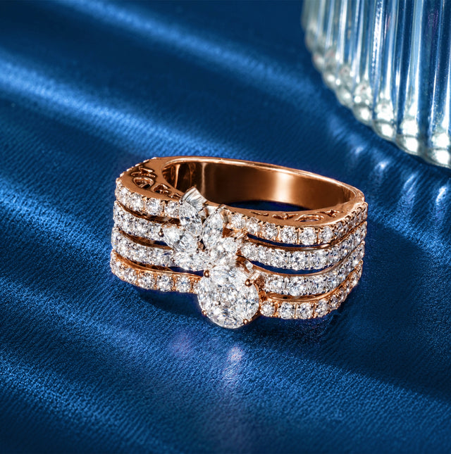 Oval & Marquise Multi-Row Pavé Cocktail Ring