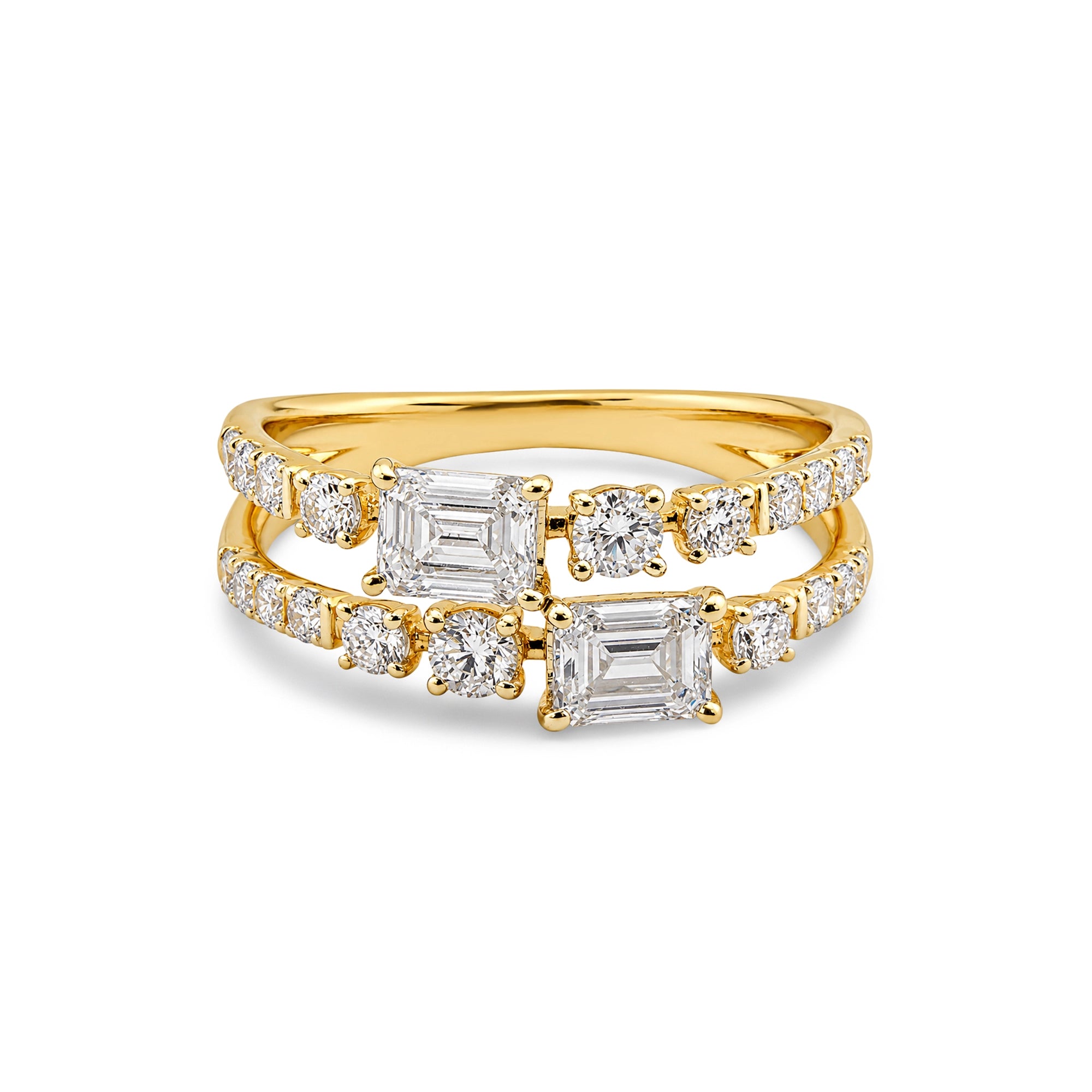 Asscher Cut Double Band Mixed Stone Ring