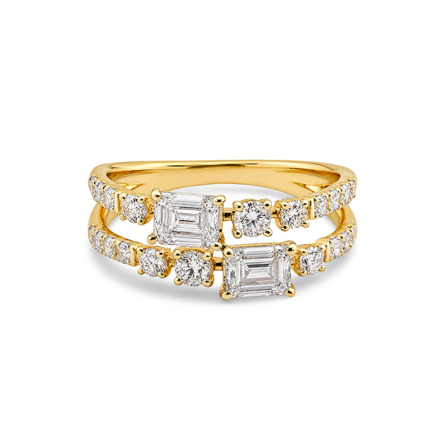 Asscher Cut Double Band Mixed Stone Ring