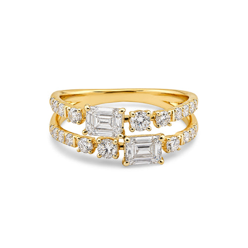 Asscher Cut Double Band Mixed Stone Ring