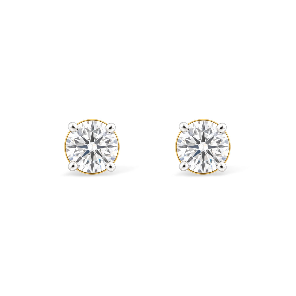 Round Brilliant Solitaire Stud Earrings — Yellow Gold