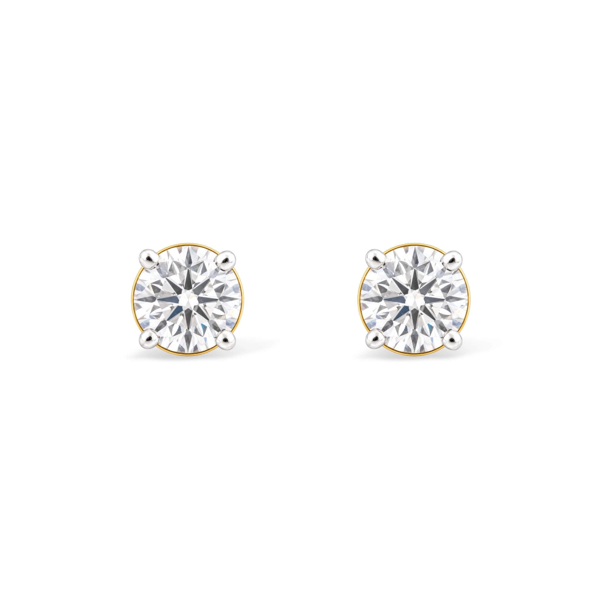 Round Brilliant Solitaire Stud Earrings — Yellow Gold