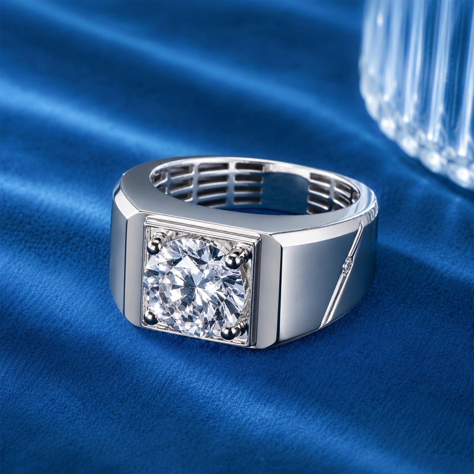 Square Bezel Round Brilliant Men's Solitaire Ring