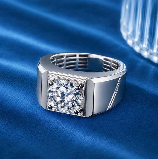 Square Bezel Round Brilliant Men's Solitaire Ring